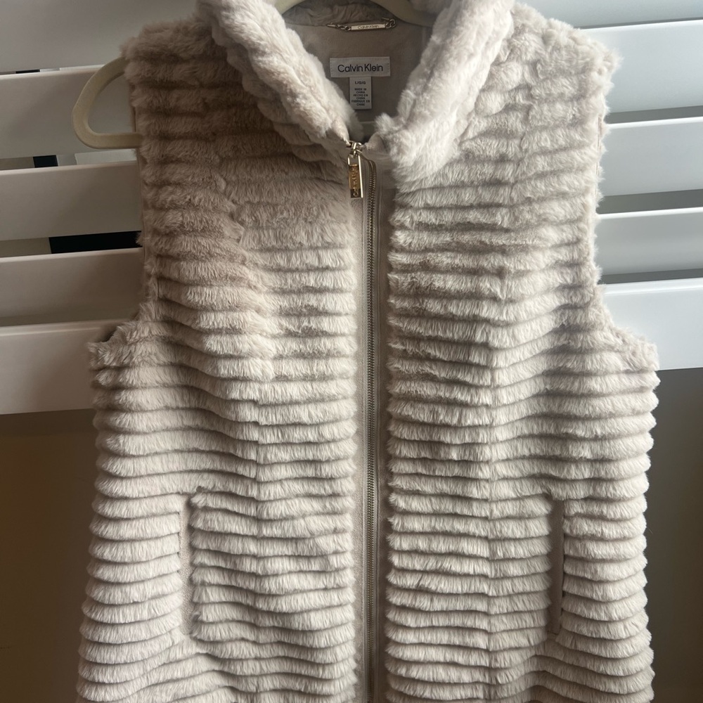 Calvin Klein Beige Faux Fur Vest